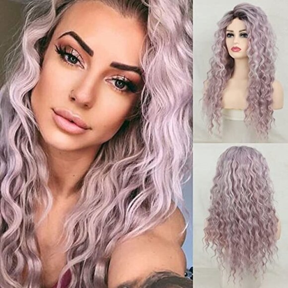 π
Ίπ Stunning Long Curly Wavy Ombre PURPLE Hair Replacement Wig Lace SEXY NWT ππ - Picture 1 of 8